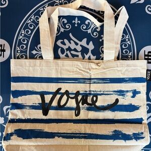 Vogue Cream and Blue Striped Canvas Tote